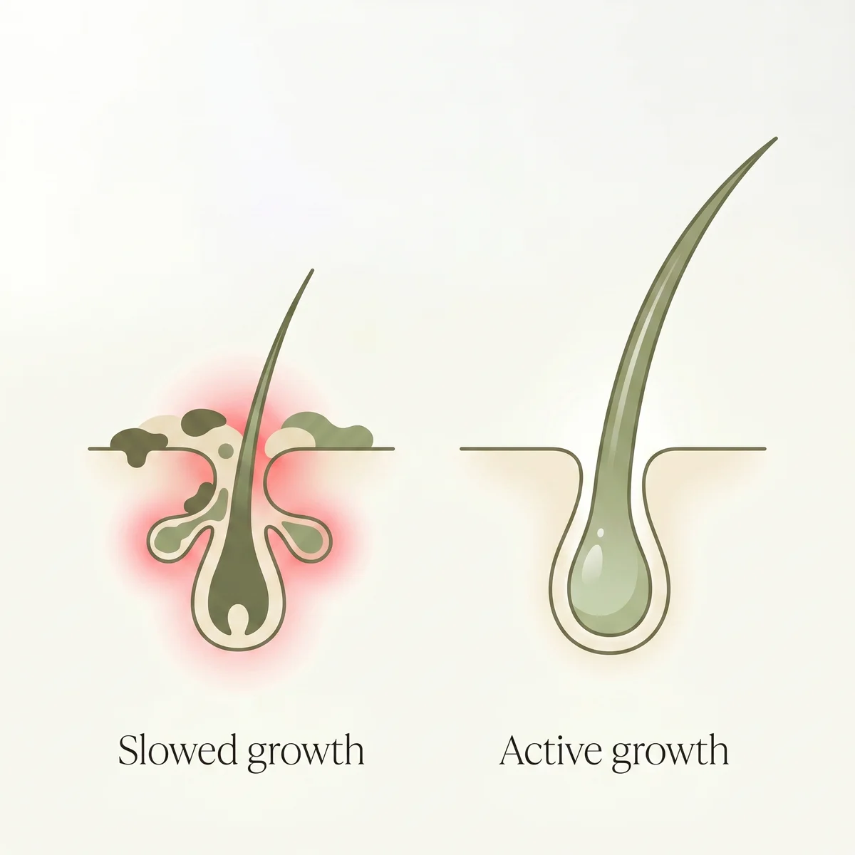 Diagram of a hair follicle blocked by scalp buildup